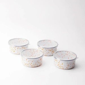 Emaylab Speckles Emaye 4’lü Kapaklı Çerezlik, Kahvaltılık, Reçellik, Zeytinlik, Sunumluk Seti 8cm 200 Ml görseli 1
