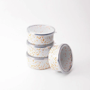 Emaylab Speckles Emaye 4’lü Kapaklı Çerezlik, Kahvaltılık, Reçellik, Zeytinlik, Sunumluk Seti 8cm 200 Ml görseli 5
