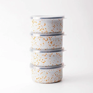Emaylab Speckles Emaye 4’lü Kapaklı Çerezlik, Kahvaltılık, Reçellik, Zeytinlik, Sunumluk Seti 8cm 200 Ml görseli 4