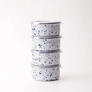 Emaylab Speckles Emaye 4’lü Kapaklı Çerezlik, Kahvaltılık, Reçellik, Zeytinlik, Sunumluk Seti 8cm 200 Ml görseli 2