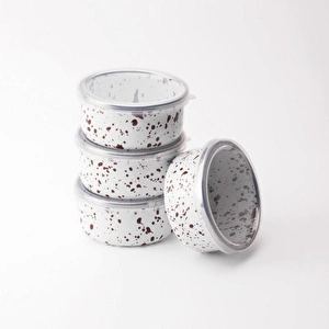 Emaylab Speckles Emaye 4’lü Kapaklı Çerezlik, Kahvaltılık, Reçellik, Zeytinlik, Sunumluk Seti 8cm 200 Ml görseli 5