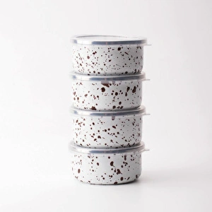 Emaylab Speckles Emaye 4’lü Kapaklı Çerezlik, Kahvaltılık, Reçellik, Zeytinlik, Sunumluk Seti 8cm 200 Ml görseli 4
