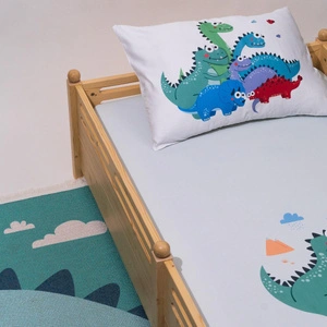 Itsy Bitsy Kids Dinotopia Pamuk Saten Çok Renkli Çocuk Çarşaf Seti 90x190cm görseli 2