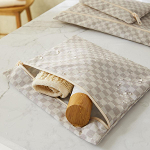Ocean Home Textile 3'lü Su Geçirmez Pvc Astarlı Gri Dama Desen Islak Kuru Çantası 20 X 13 / 24 X 20 / 30 X 24 Cm görseli 4