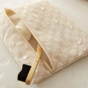 Ocean Home Textile 3'lü Su Geçirmez Pvc Astarlı Bej Dama Desen Islak Kuru Çantası 20 X 13 / 24 X 20 / 30 X 24 Cm görseli 4