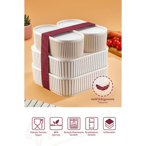 Vienev 4'lü Elastik Bantlı İstiflenebilir Pratik Saklama Kabı Seti 2x(1100 Ml) 2x(2600 Ml) Bej görseli 4