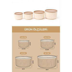 Vienev 16'lı Çizgili Yuvarlak Saklama Kabı Seti Bej görseli 5