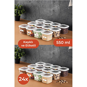 Vienev Etiketli Kaşıklı Foly Kare Erzak Saklama Kabı Seti 24lü 0,55 Küçük Boy Beyaz