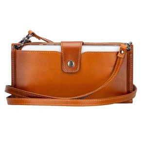 Bloominbag Lozan Strap Cognac Tan Gerçek Deri Çapraz Askılı Telefon Bölmeli Cüzdan Çanta