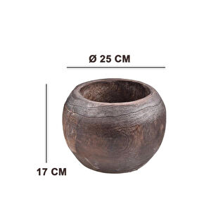 Bambum Chalia Mini Saksı Otantik Eskitme Efektli Doğal Oyma Pavlonya Ağaç Saksı Bahex B1635