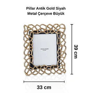 Cornella Pillar Antik Gold Siyah Metal Çerçeve Büyük En:33cm X Boy:39 Cm