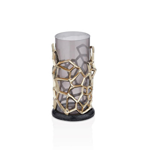 Cornella Pillar Antik Gold Gri Ombreli Cam Mumluk Küçük Ağız :11 Cm X Boy:25 Cm