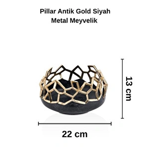 Cornella Pillar Antik Gold Siyah Metal Meyvelik Ağız:22 Cm X Boy:13 Cm görseli 2