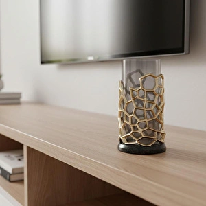 Cornella Pillar Antik Gold Gri Ombreli Cam Mumluk görseli 5