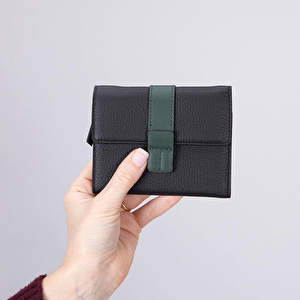 Bloominbag Liora Colorband Deri Kadın Cüzdan – Siyah & Zümrüt Yeşili görseli 3