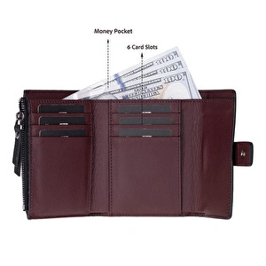 Bloominbag Liora Colorband Deri Kadın Cüzdan – Siyah & Bordeaux görseli 5