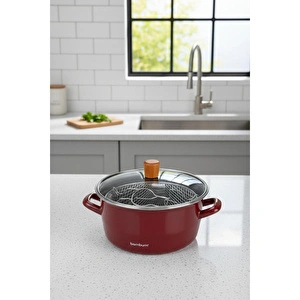 Bambum Nostalji Kızartma Tenceresi Bordo 22 Cm görseli 2