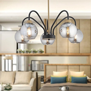 Apliqa Ulrika 5'li Siyah Eskitme Füme Camlı Modern Mutfak Yatak Odası Salon Avize görseli 1
