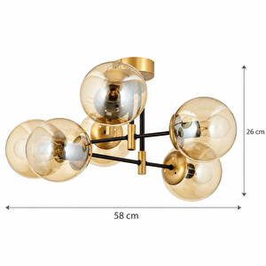 Apliqa Maral 6lı Siyah Eskitme Bal Camlı Modern Genç Odası Yatak Odası Retro Salon Avize görseli 5