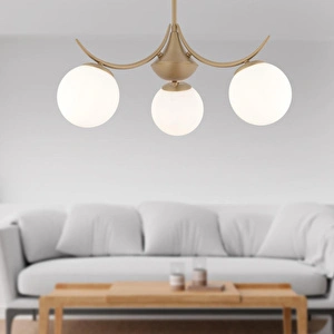 Apliqa Germaine 3'lü Yuvarlak Eskitme Beyaz Camlı Modern Oturma Odası Salon Avize görseli 1
