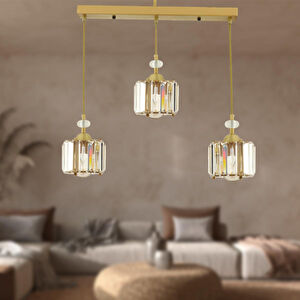 Bonita Eskitme 3 Lü Sıralı Kristalli Taşlı Modern Tasarım Kristal Salon Sarkıt Avize