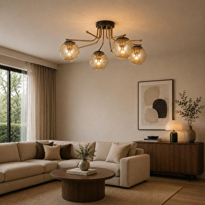 Apliqa Edin 4lü Siyah Eskitme Bal Camlı Modern Genç Odası Yatak Odası Salon Avize görseli 1