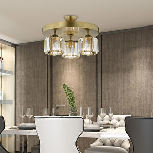 Sabrina 3 Lü Yuvarlak Eskitme Plafonyer Kristalli Taşlı Modern Tasarım Kristal Salon Avize