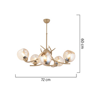 Apliqa Pireal 5'li Yuvarlak Eskitme Bal Camlı Modern Oturma Odası Salon Avize görseli 5