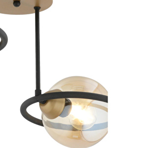 Apliqa Becca 2'li Siyah Eskitme Bal Camlı Top Avize Modern Oturma Odası Salon Avize görseli 4
