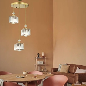 Apliqa Brandy Eskitme 3 Lü Yuvarlak Sakıt Kristalli Taşlı Modern Tasarım Kristal Salon Avize görseli 2