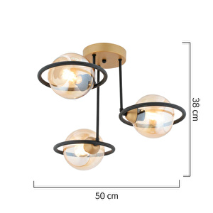 Apliqa Becca 3'lü Siyah Eskitme Bal Camlı Top Avize Modern Oturma Odası Salon Avize görseli 5