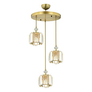 Apliqa Bonita Eskitme 3 Lü Yuvarlak Kristalli Taşlı Modern Tasarım Kristal Salon Sarkıt Avize görseli 2
