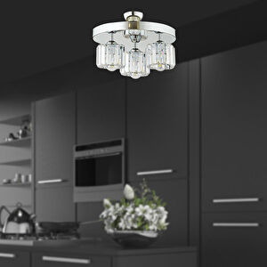 Apliqa Sabrina 3 Lü Yuvarlak Krom Kaplama Plafonyer Kristalli Taşlı Modern Tasarım Kristal Salon Avize görseli 2