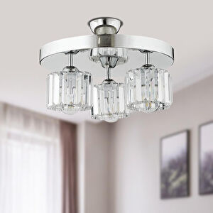 Apliqa Sabrina 3 Lü Yuvarlak Krom Kaplama Plafonyer Kristalli Taşlı Modern Tasarım Kristal Salon Avize görseli 3