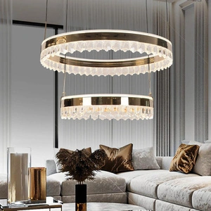 Apliqa Canel Gold İki Katlı 152 Watt Kristal Taşlı Modern Led Sarkıt Avize görseli 1