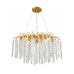 Apliqa Dina Serip Yemek Masa Üstü Gold Kaplamalı Modern Tasarım Salon Kristal Sarkıt Avize görseli 2