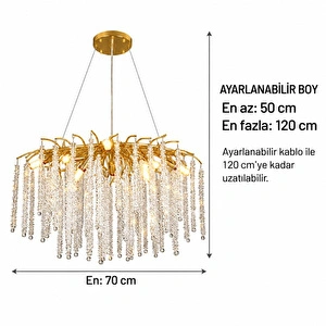 Apliqa Dina Serip Yemek Masa Üstü Gold Kaplamalı Modern Tasarım Salon Kristal Sarkıt Avize görseli 5