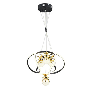 Apliqa Balca 4'lü Siyah Gold 3 Renkli 84 Watt Ledli Kelebek Led Avize Top Avize Modern Oturma Odası, Koridor, Salon Led Avize görseli 2