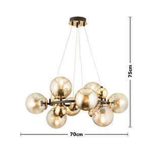 Apliqa Lorento 8li Yuvarlak Siyah Gold Modern Cafe,restoran Için Uygun Retro Salon Avize görseli 2