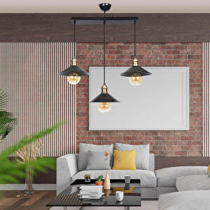 Apliqa Gönen 3lü Siyah Sıralı Modern Retro Sarkıt Mutfak Retro Salon Avize görseli 2