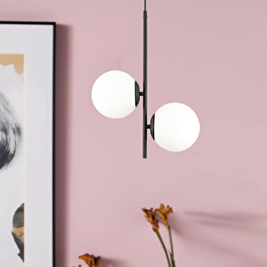 Apliqa Malibu 2 Li Siyah Beyaz Camlı Modern Genç Odası Mutfak Yatak Odası Retro Salon Avize görseli 2