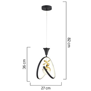 Apliqa Mengü Tekli Siyah Gold 3 Renkli 36 Watt Ledli Modern Oturma Odası, Koridor, Salon Led Avize görseli 5