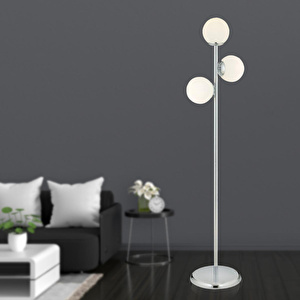 Apliqa Zambak 3 Lü Krom Beyaz Camlı Modern Dekoratif Tasarım Metal Lambader görseli 2
