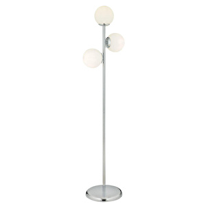 Apliqa Zambak 3 Lü Krom Beyaz Camlı Modern Dekoratif Tasarım Metal Lambader görseli 3