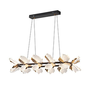 Apliqa Taran Sıralı Siyah Gold Çiçek Desenli 120 Watt Yemek Masası Üstü Modern Salon Led Avize görseli 2