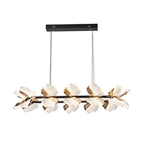 Apliqa Taran Sıralı Siyah Gold Çiçek Desenli 120 Watt Yemek Masası Üstü Modern Salon Led Avize görseli 4