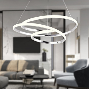 Apliqa Valter Krom 3 Renkli 75 Watt Kristal Ledli Modern Oturma Odası Salon Sarkıt Avize görseli 1