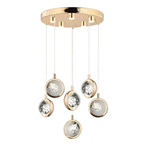 Apliqa Eldon 6'lı Yuvarlak 3 Renk 88 Watt Gold Kristal Ledli Modern Oturma Odası Salon Sarkıt Avize görseli 3