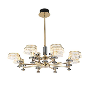 Apliqa Ekerd 12'li Gold 100 Watt Yuvarlak Kristalli Modern Sarkıt Salon Led Avize görseli 2