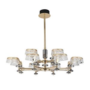 Apliqa Ekerd 12'li Gold 100 Watt Yuvarlak Kristalli Modern Sarkıt Salon Led Avize görseli 4